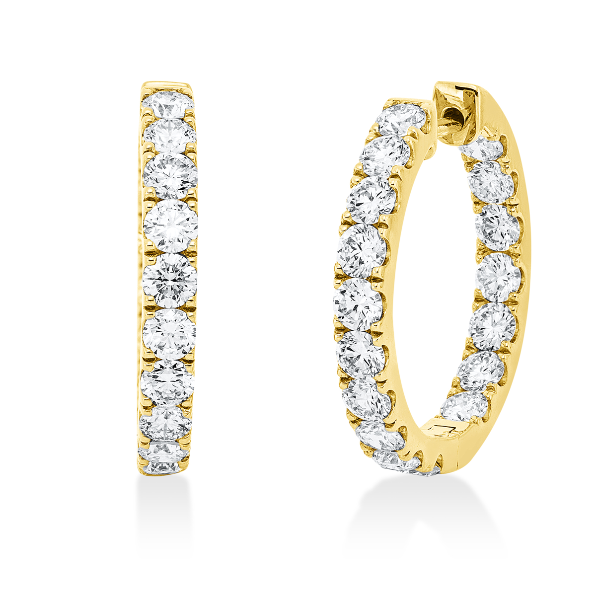diamond full cut  exclusive hoops & huggies in yellow gold