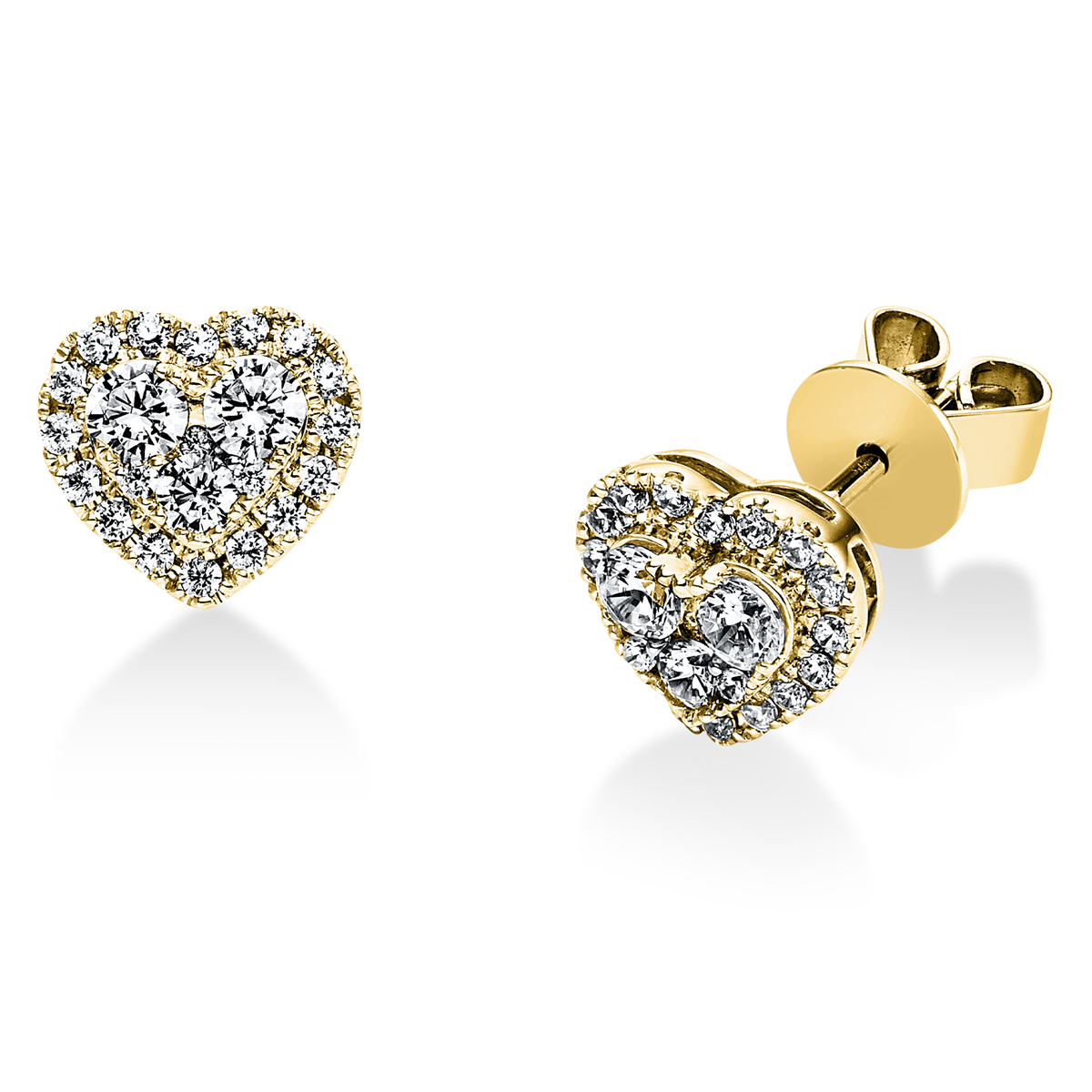 diamond full cut  heart studs in yellow gold