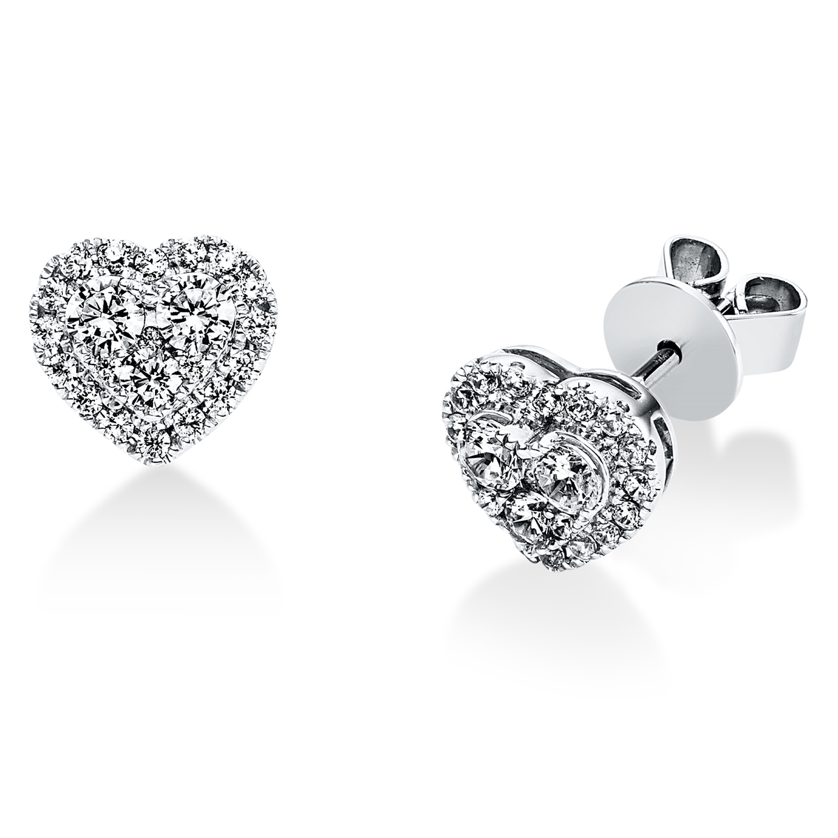 diamond full cut  heart studs in platinum