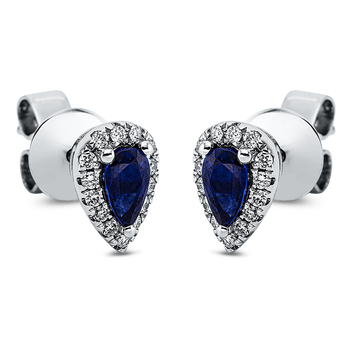 diamond full cut sapphire colored stone classic studs in white gold