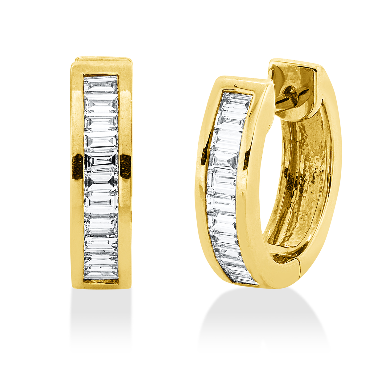 baguette  baguette hoops & huggies in yellow gold