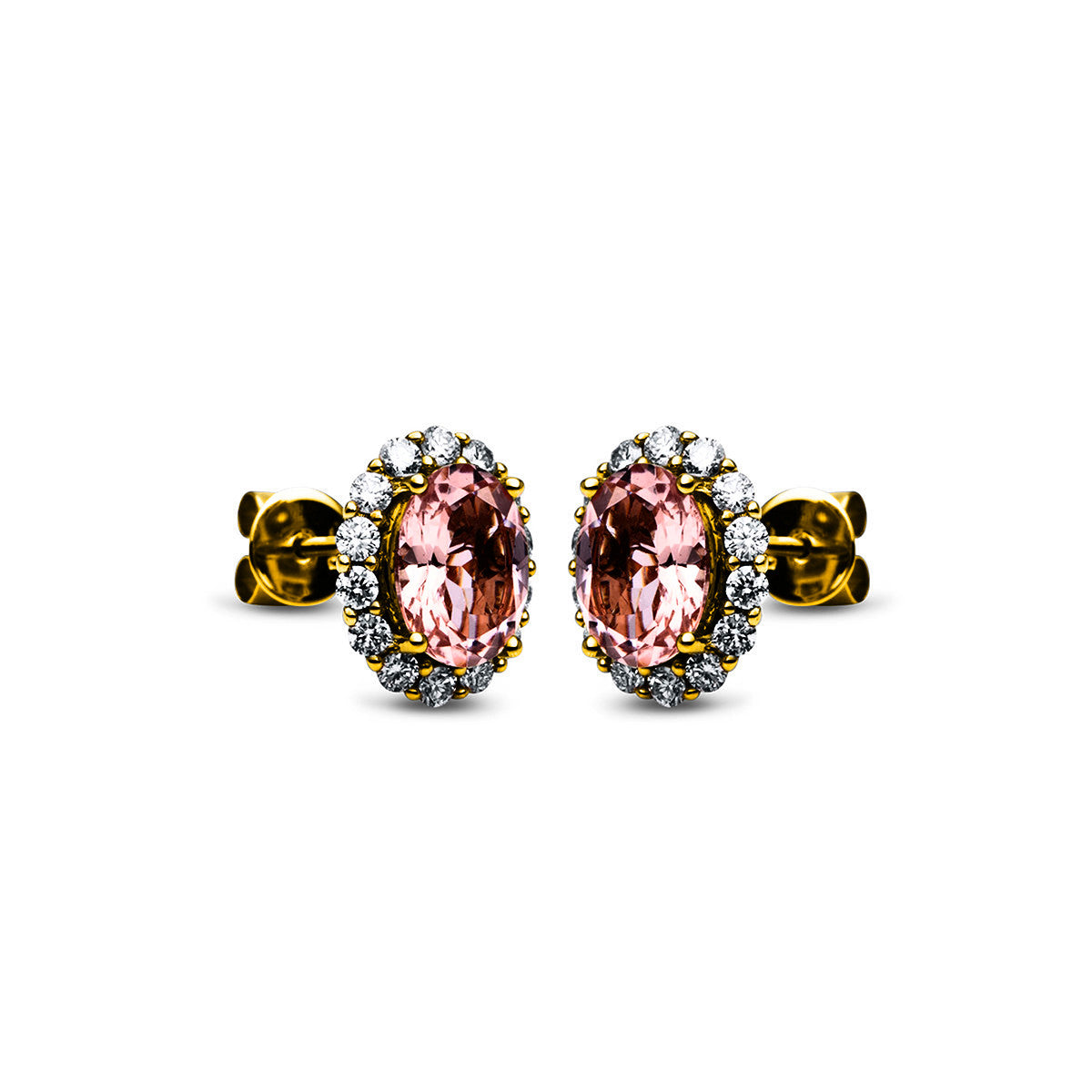 diamond full cut morganite colored stone fashion studs in yellow gold