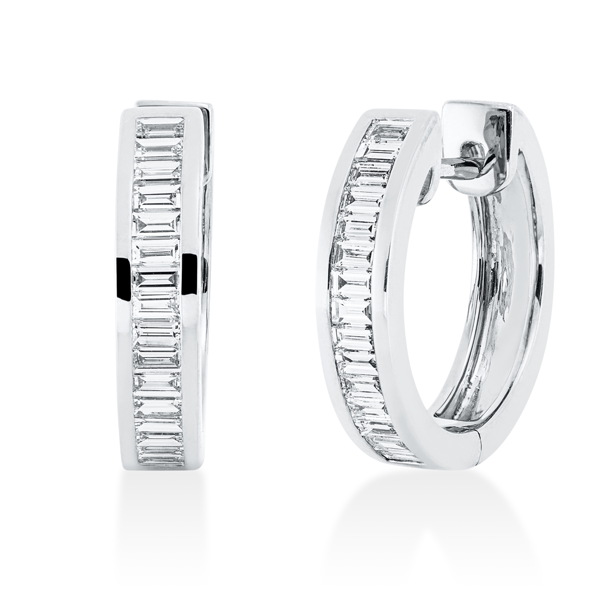 baguette  baguette hoops & huggies in white gold