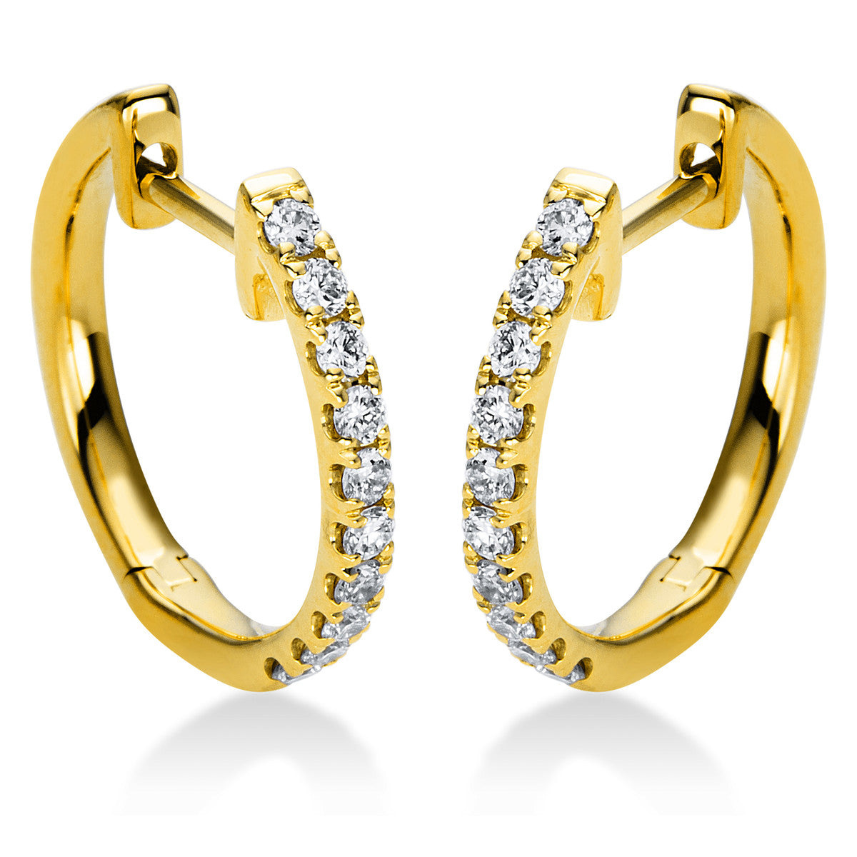 diamond full cut  modern woman hoops & huggies in yellow gold