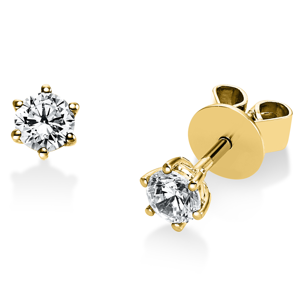 diamond full cut  solitaire studs in yellow gold