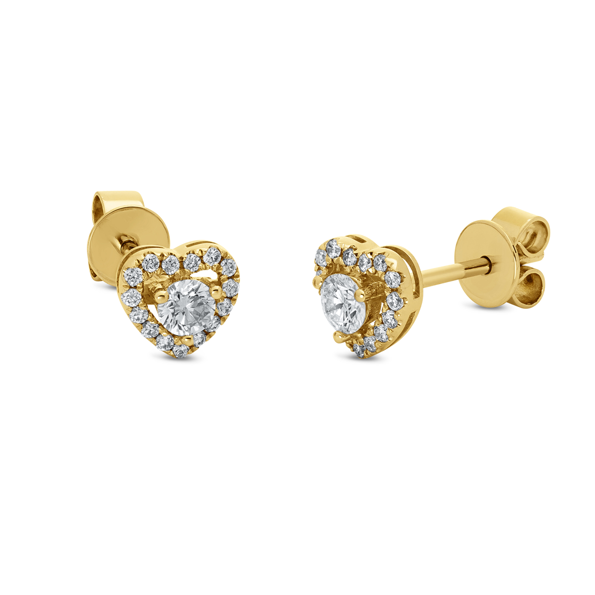 diamond full cut  heart studs in yellow gold