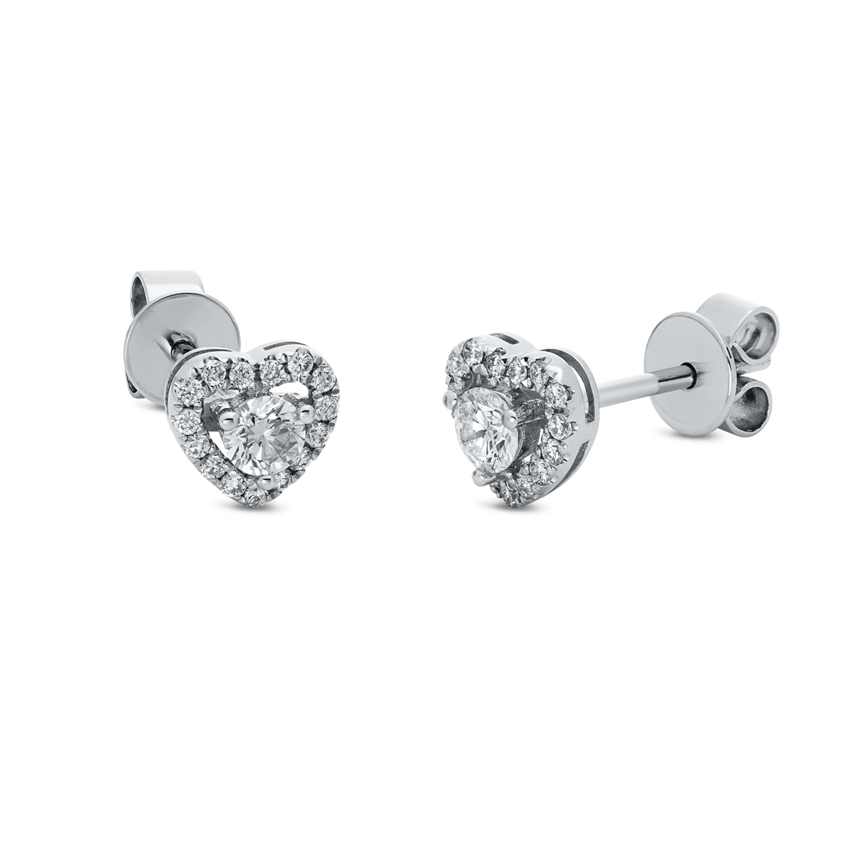 diamond full cut  heart studs in white gold
