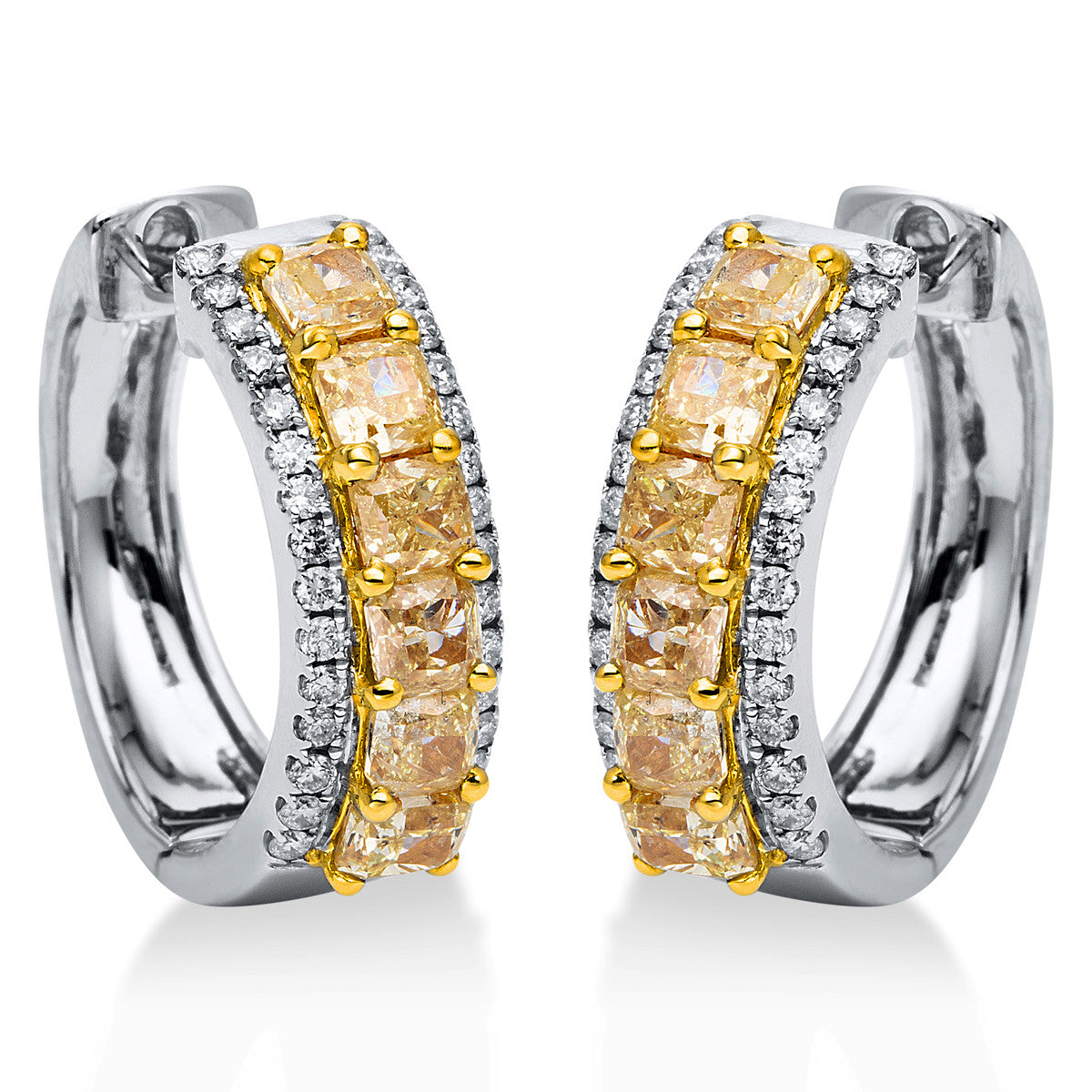 diamond full cut  fancy colored diamond hoops & huggies in white gold / yellow gold