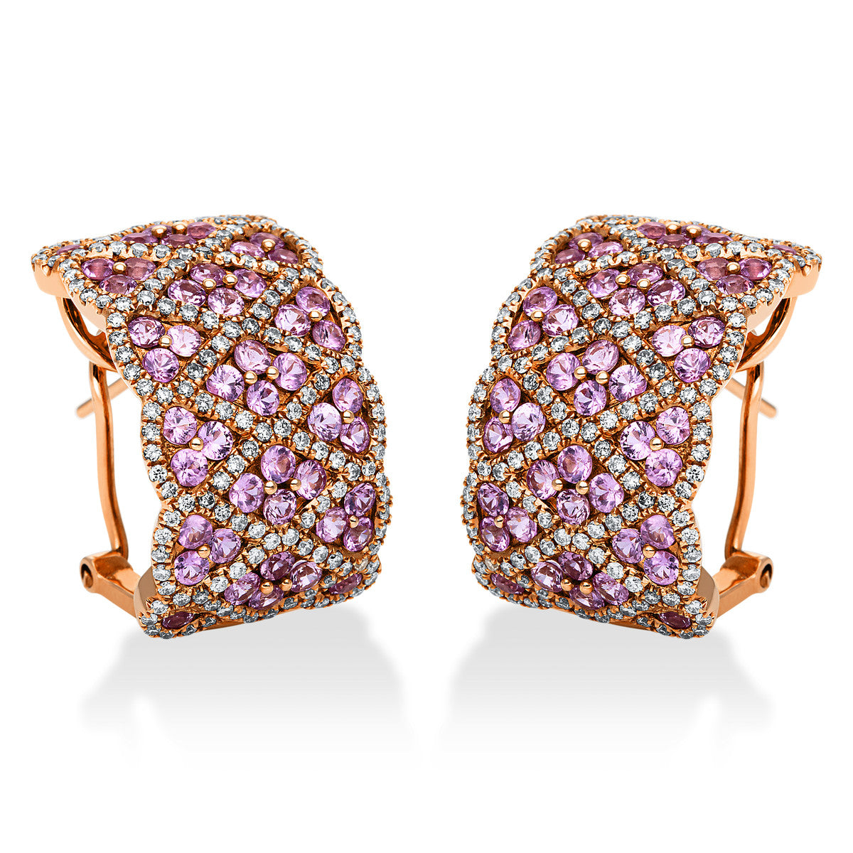 diamond full cut sapphire colored stone classic hoops & huggies in red gold