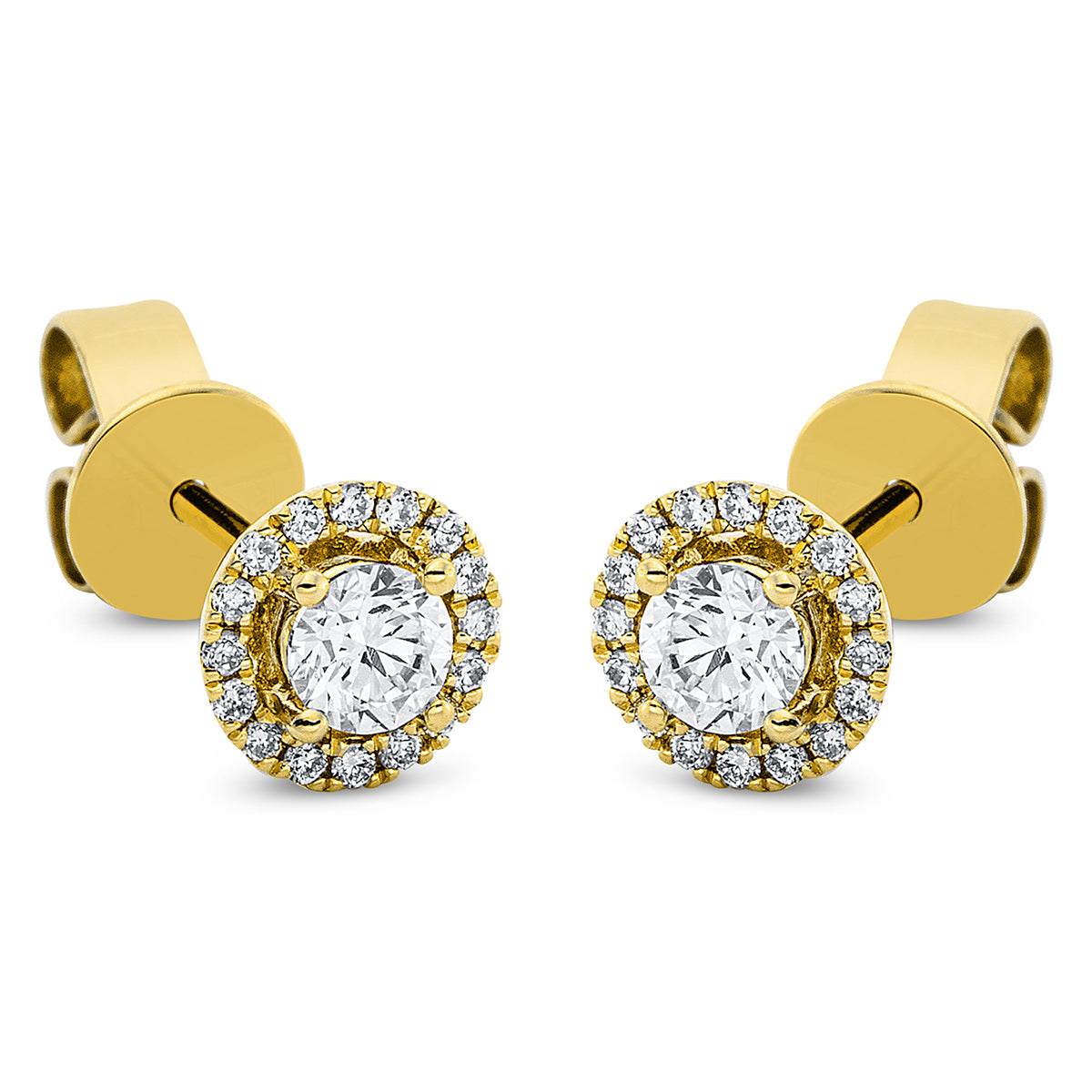 diamond full cut  solitaire with accent stones studs in yellow gold