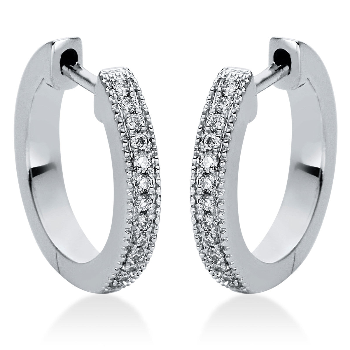 diamond full cut  modern woman hoops & huggies in white gold