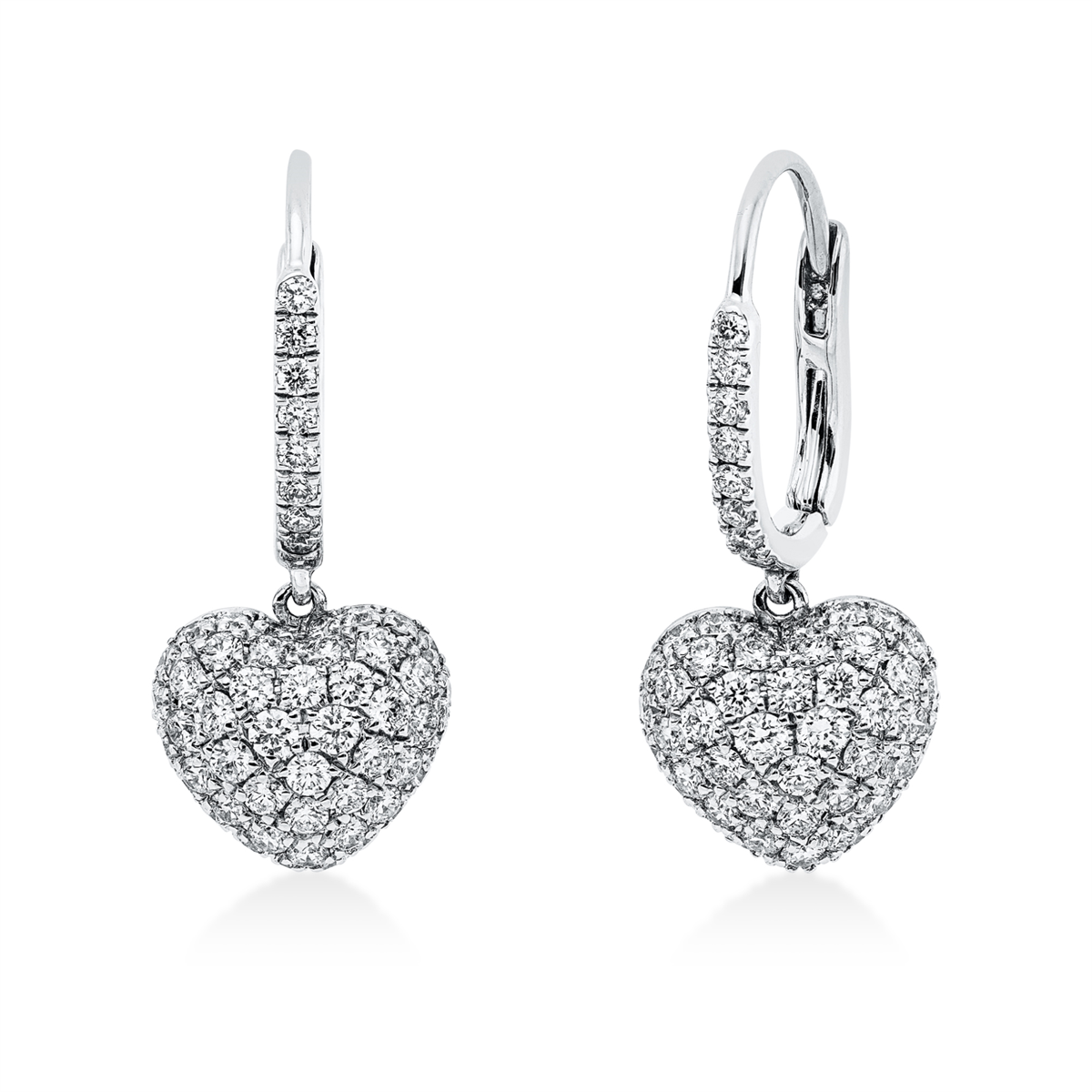 diamond full cut  heart earrings in white gold