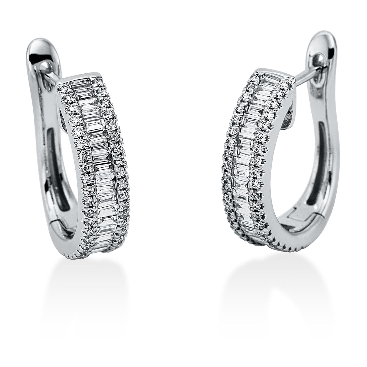 baguette  baguette hoops & huggies in white gold
