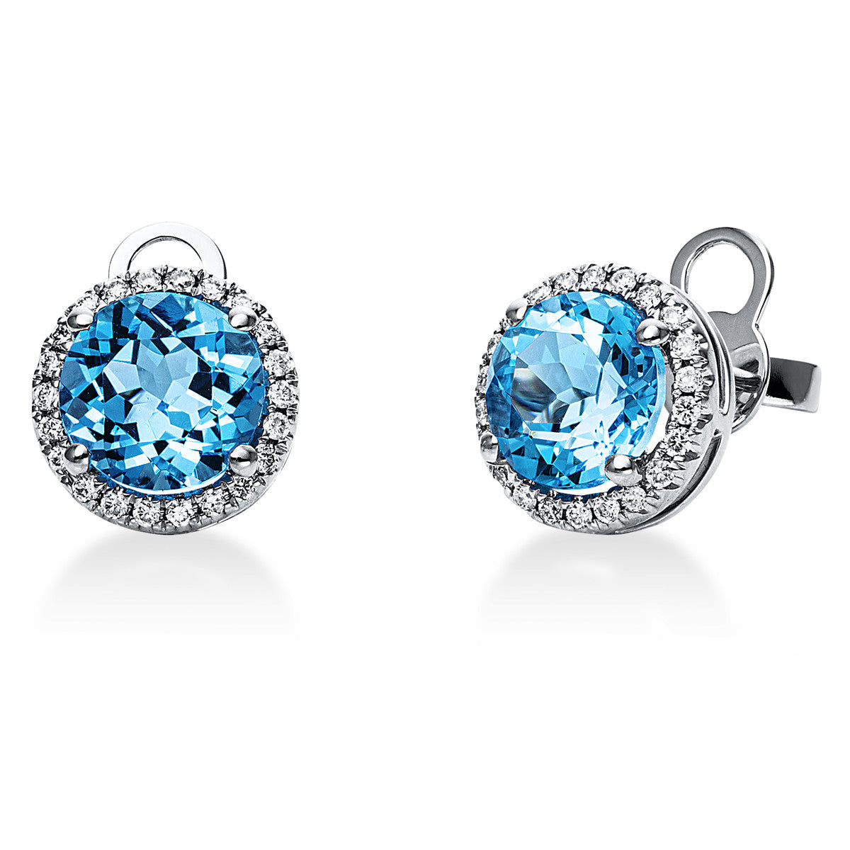 diamond full cut topaz colored stone fashion studs in white gold