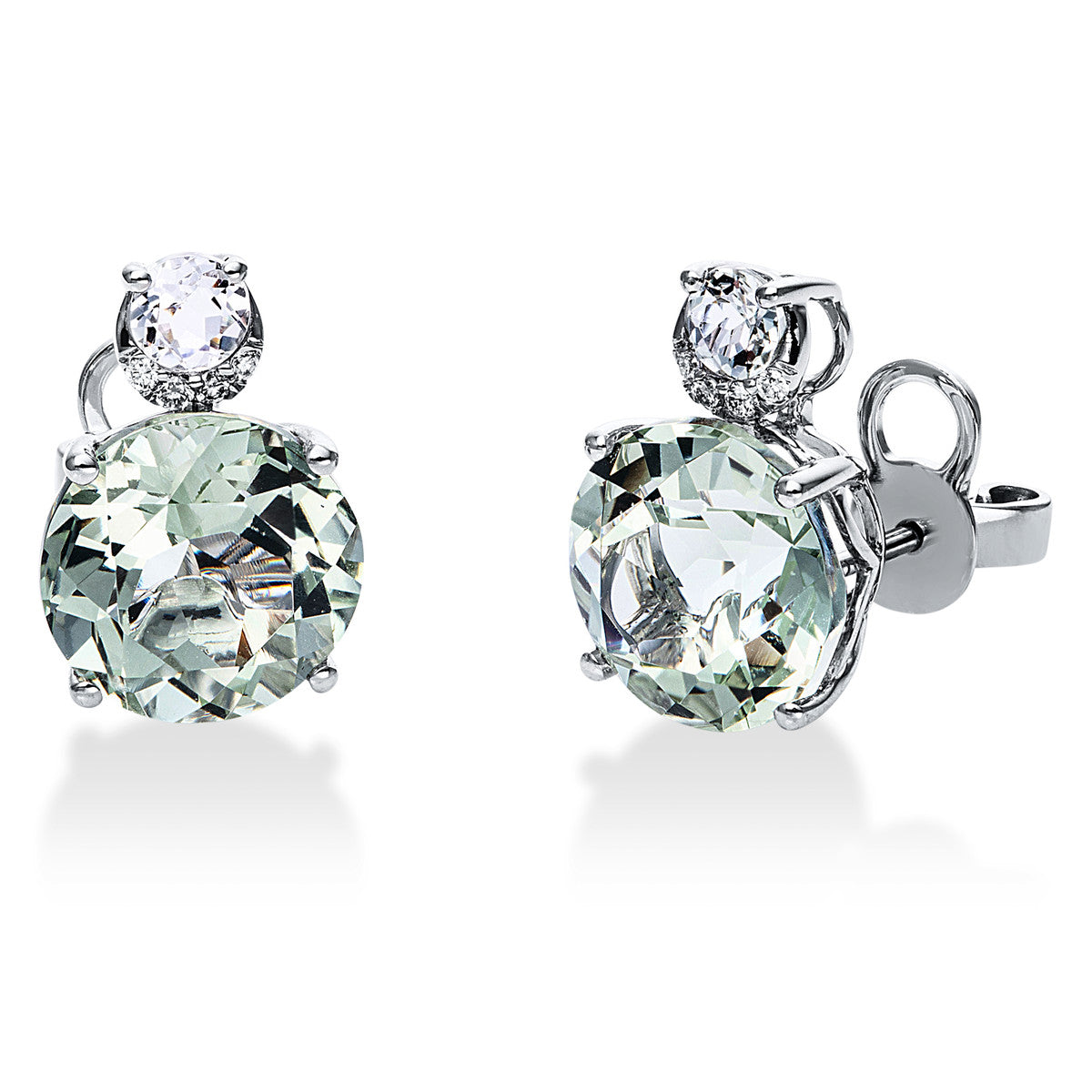 diamond full cut amethyst colored stone fashion studs in white gold