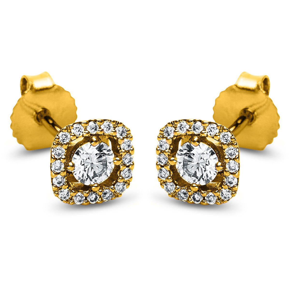 diamond full cut  solitaire with accent stones studs in yellow gold
