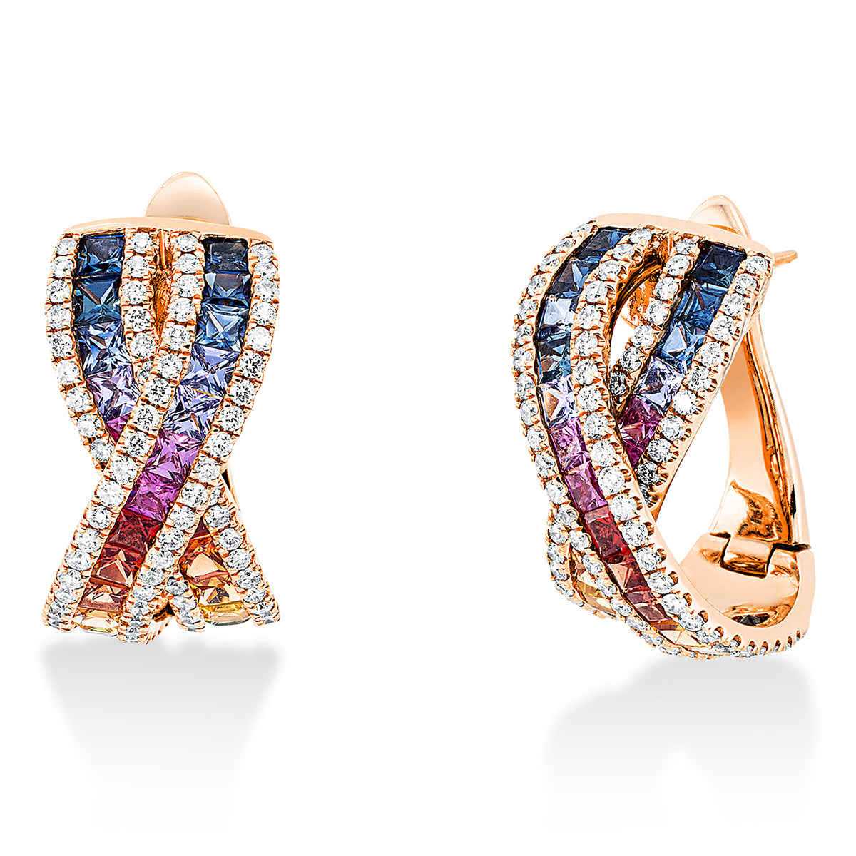 diamond full cut sapphire rainbow & multicolor hoops & huggies in red gold