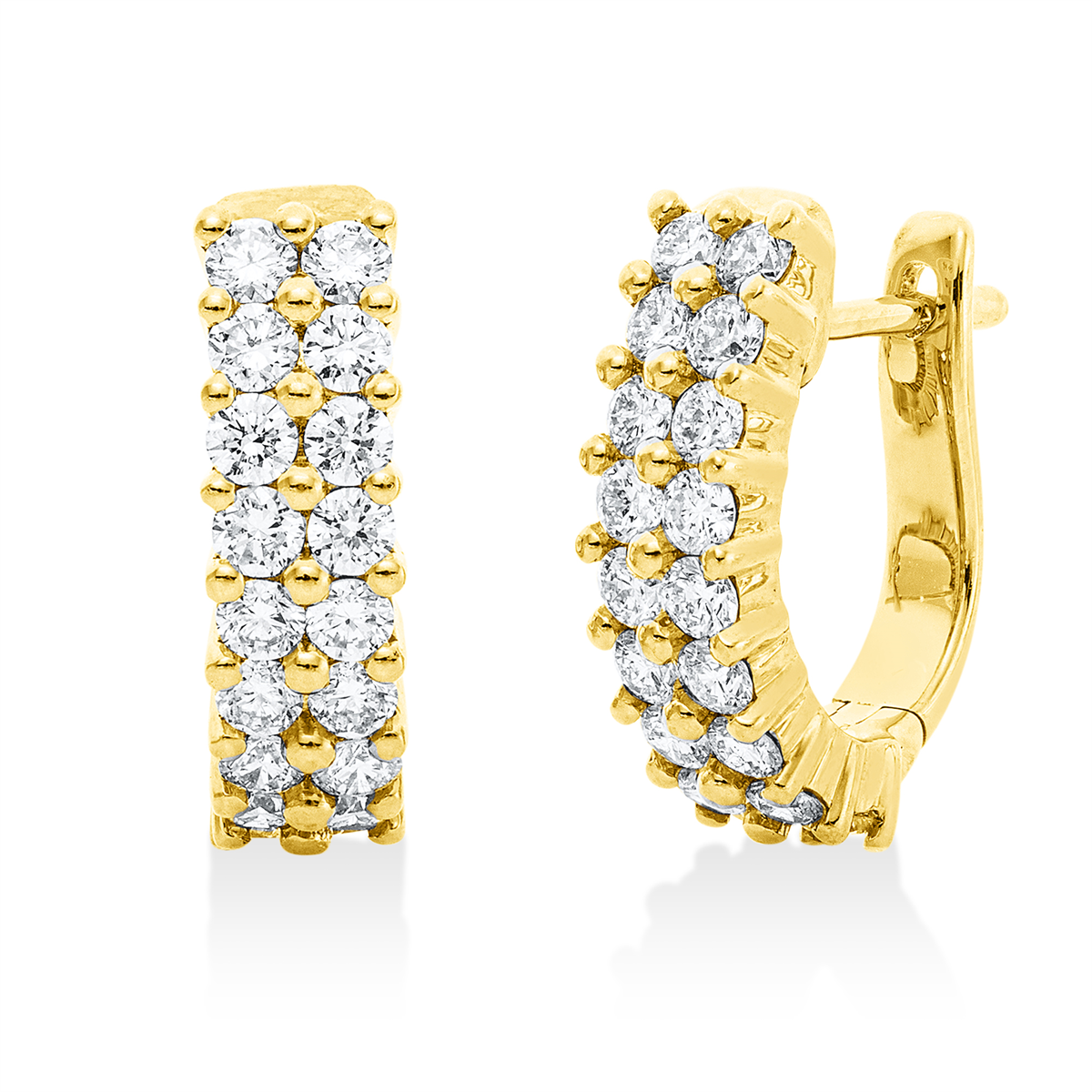 diamond full cut  modern woman hoops & huggies in yellow gold