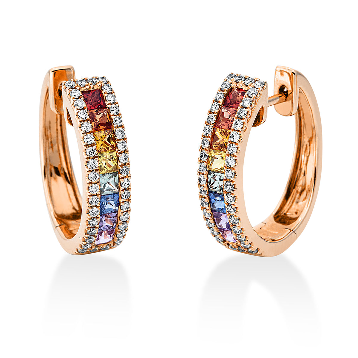 diamond full cut sapphire rainbow & multicolor hoops & huggies in red gold