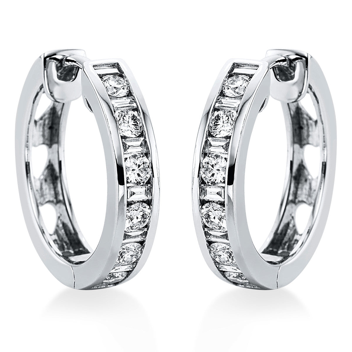 baguette  baguette hoops & huggies in white gold