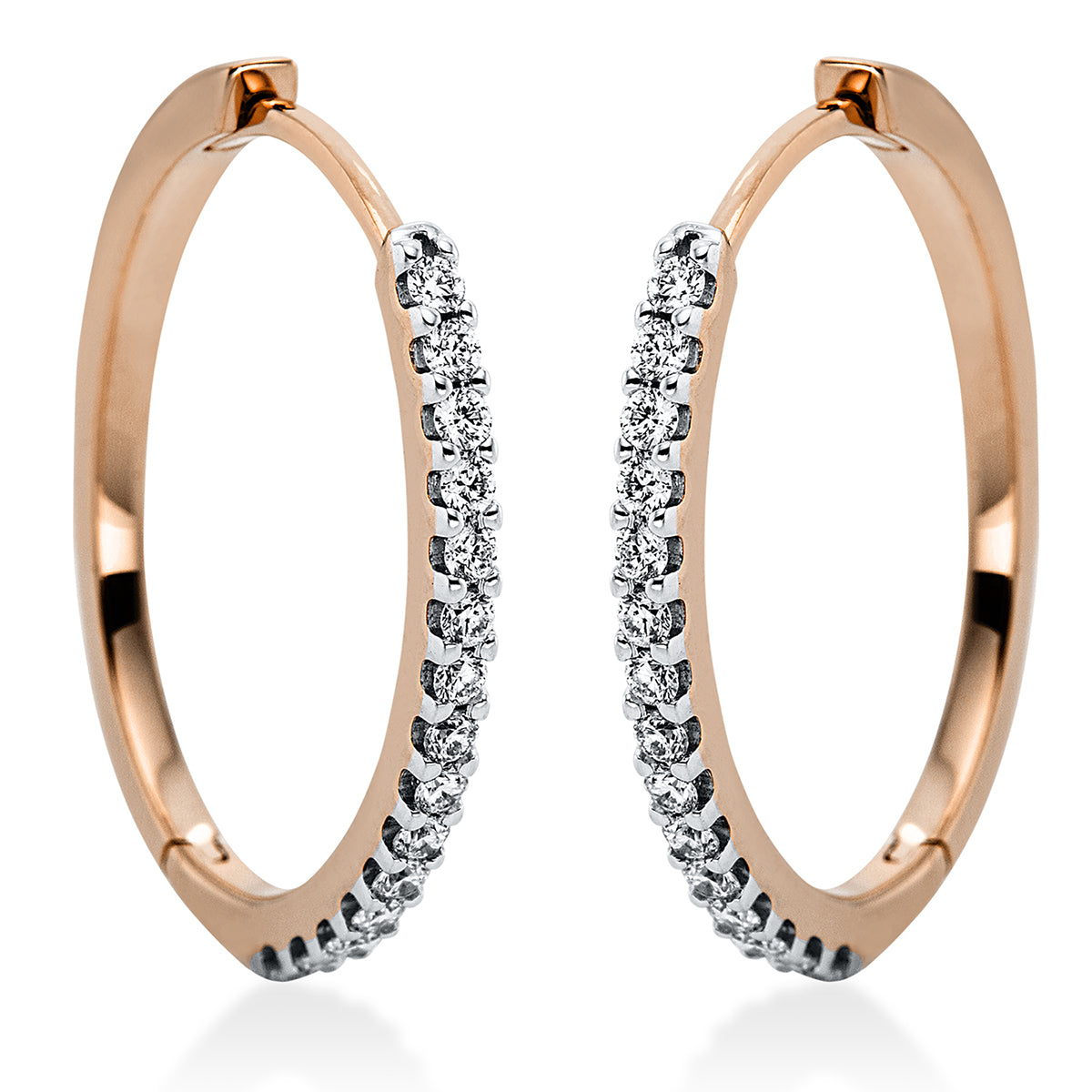 diamond full cut  modern woman hoops & huggies in red gold / white gold