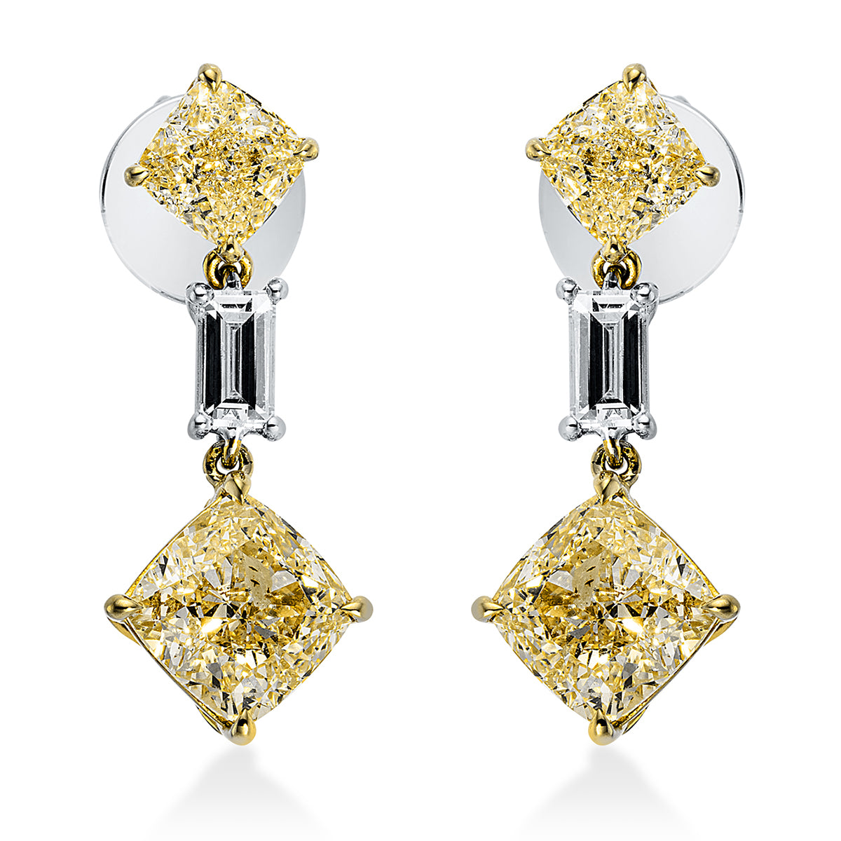 baguette  fancy colored diamond earrings in yellow gold / white gold