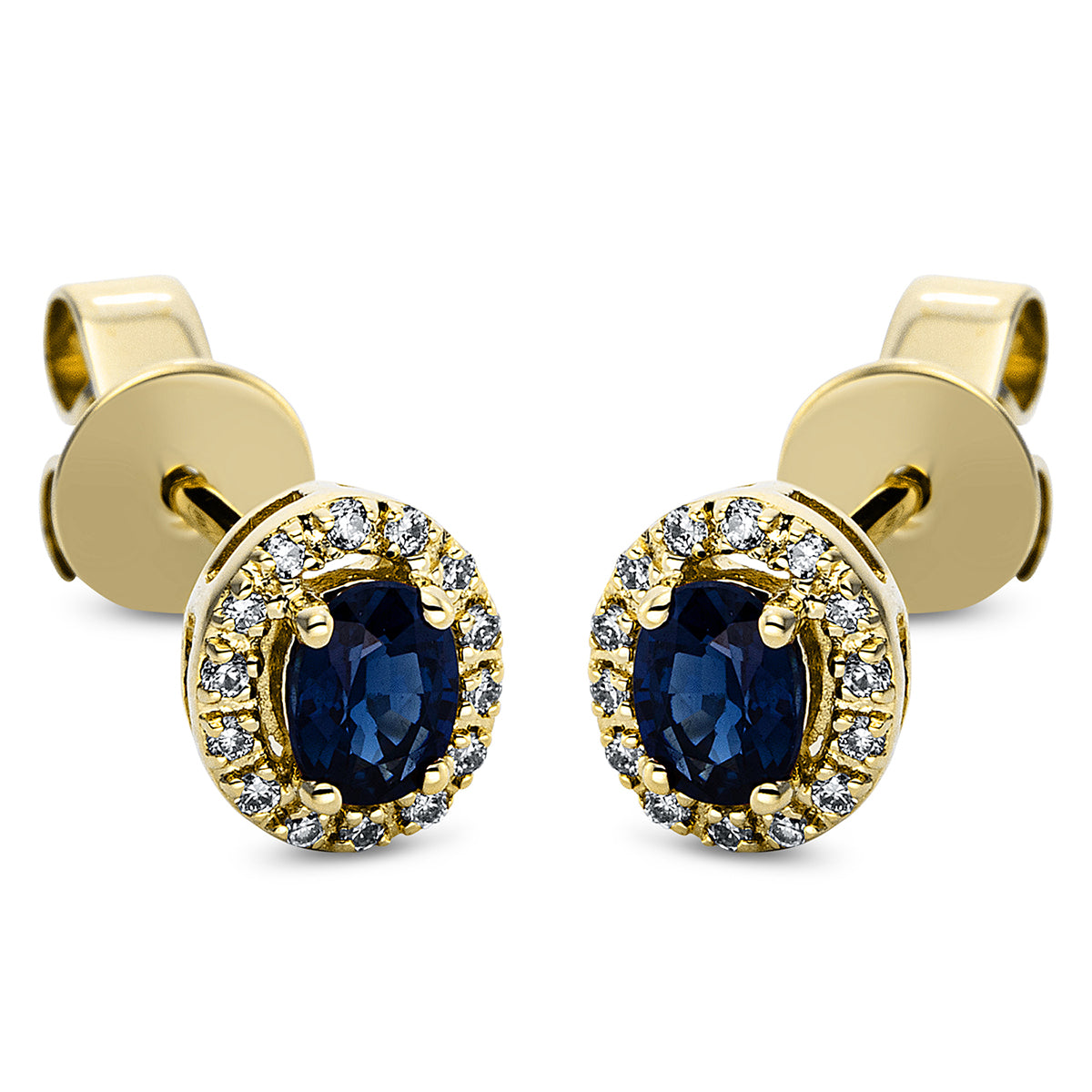 diamond full cut sapphire colored stone classic studs in yellow gold