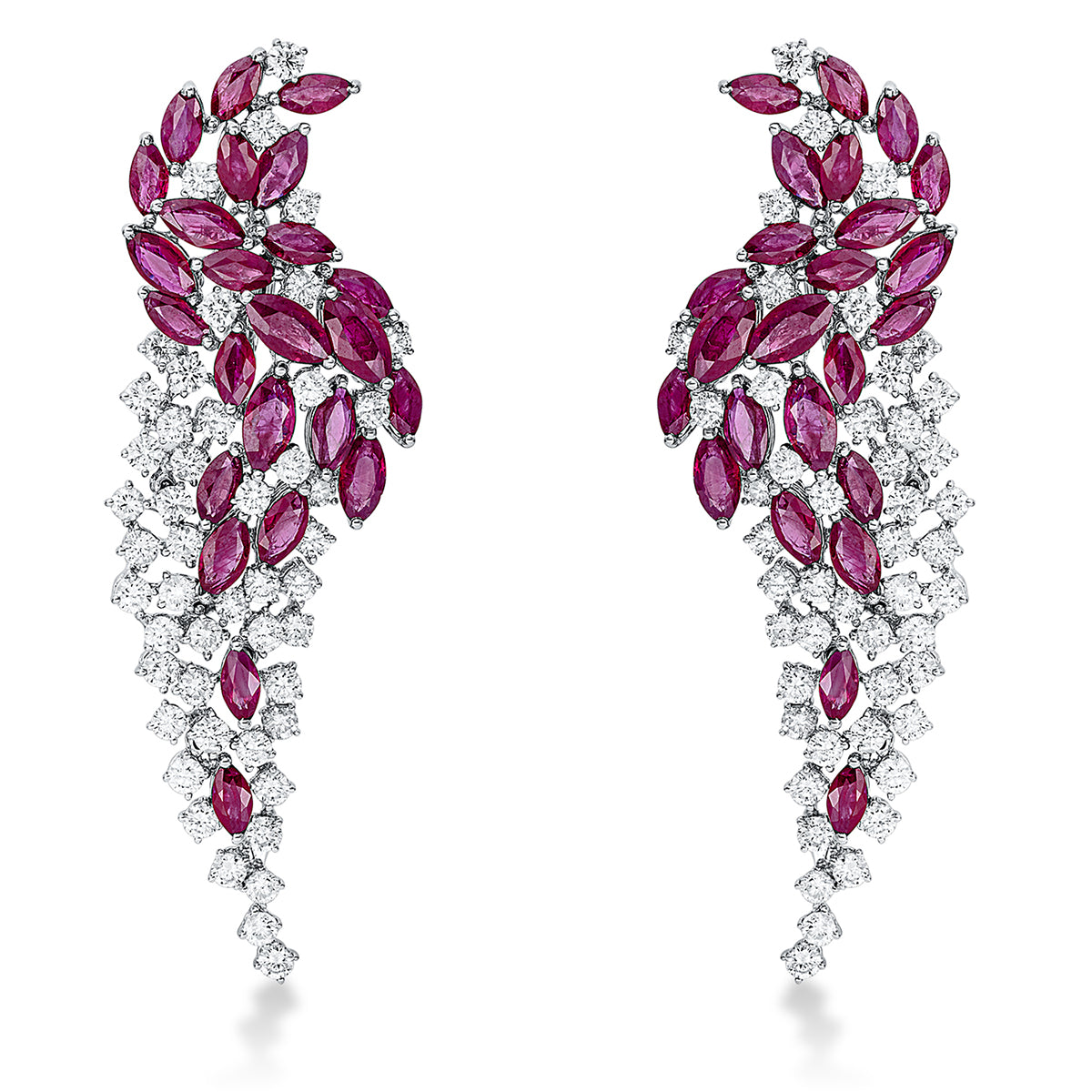 diamond full cut ruby colored stone classic earrings in white gold