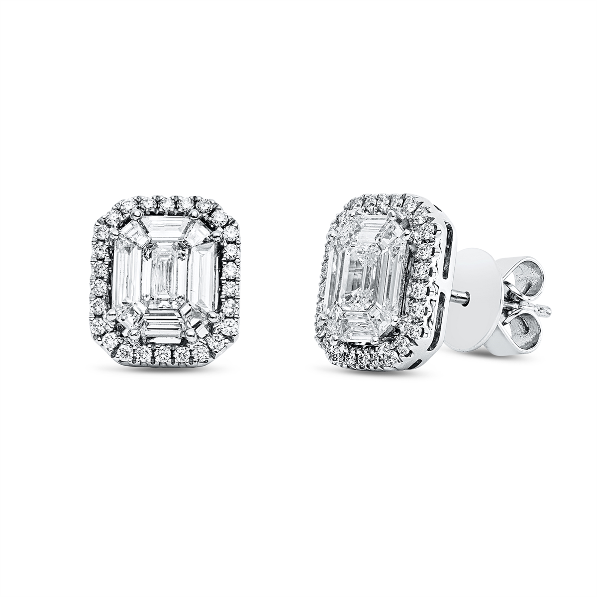 diamond full cut  baguette illusion studs in white gold