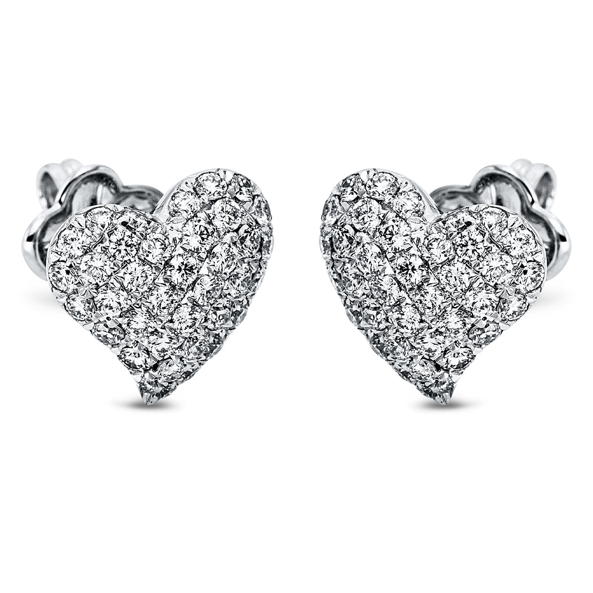 diamond full cut  heart studs in white gold