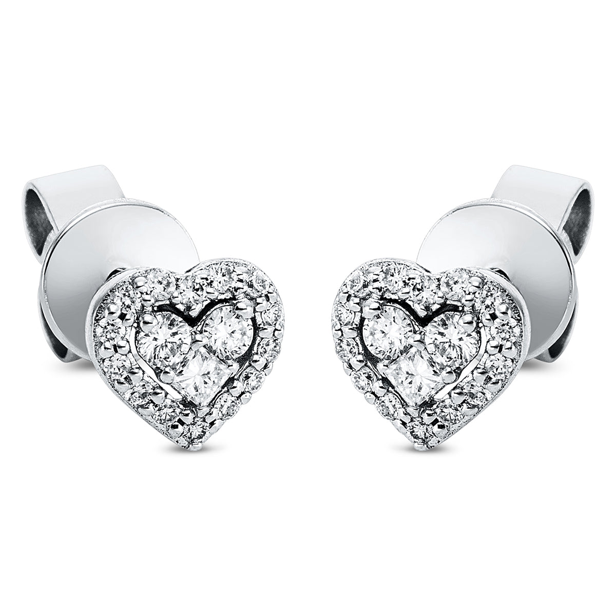 diamond full cut  heart studs in white gold