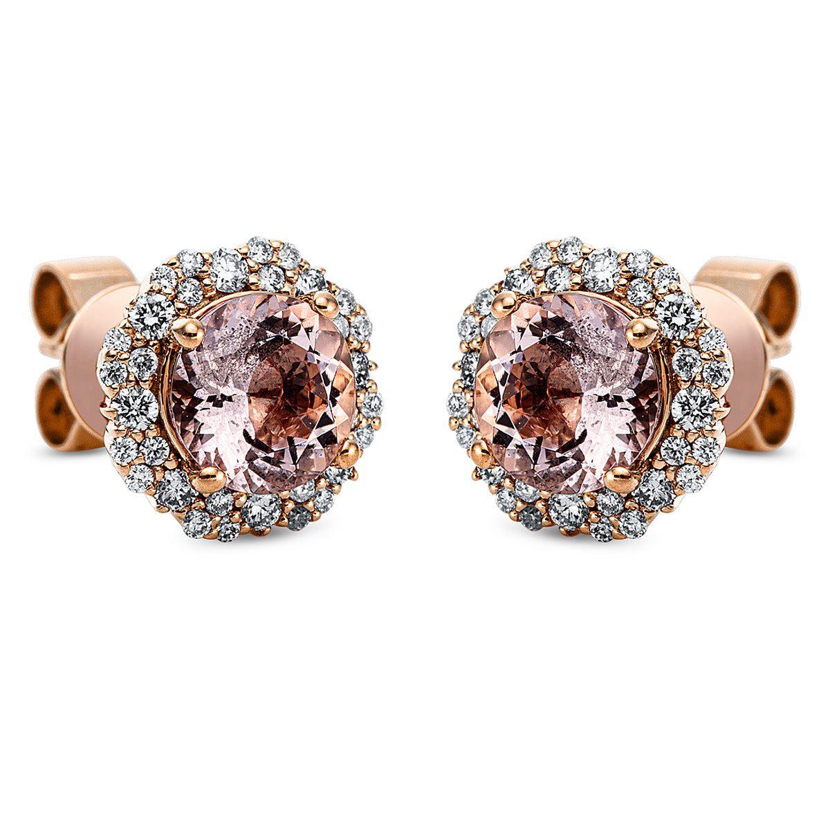 diamond full cut morganite colored stone fashion studs in red gold