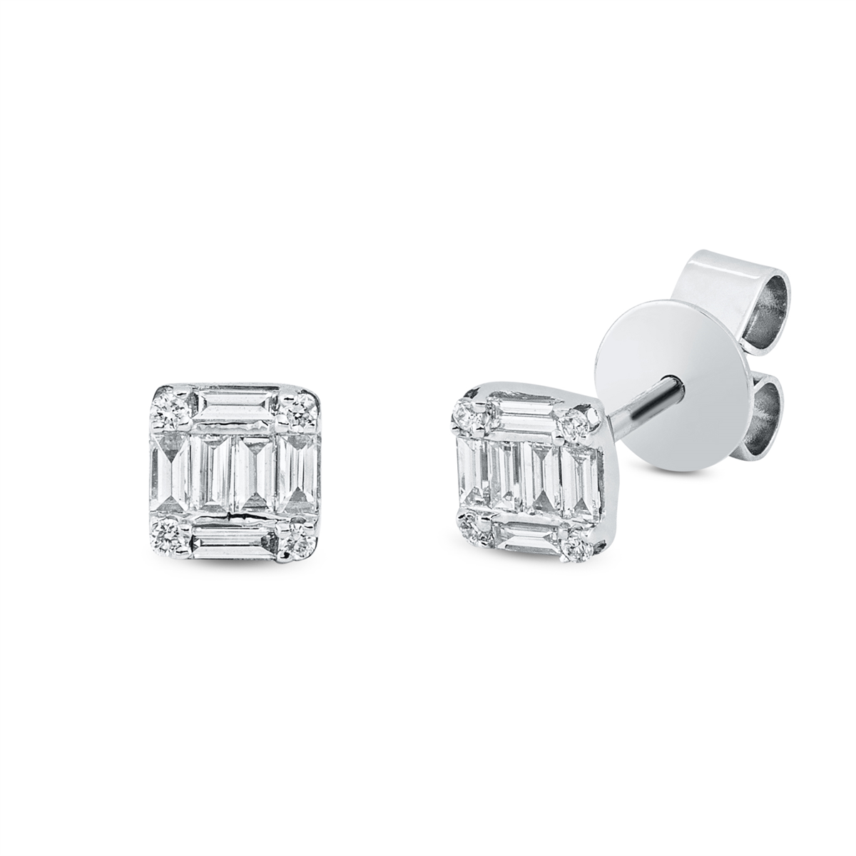 diamond full cut  baguette illusion studs in white gold