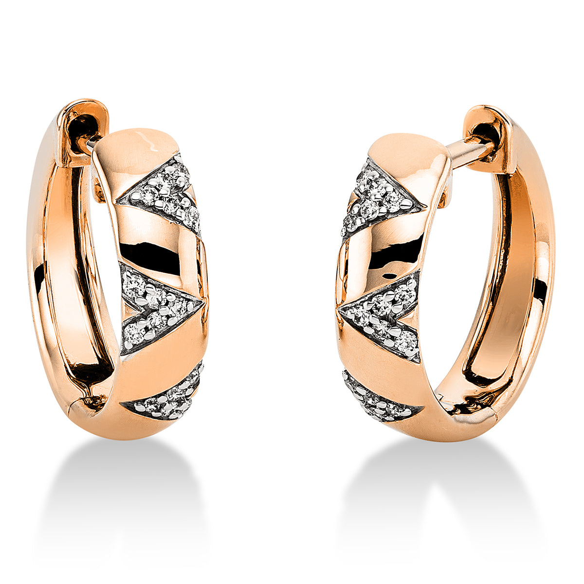 diamond full cut  modern woman hoops & huggies in red gold