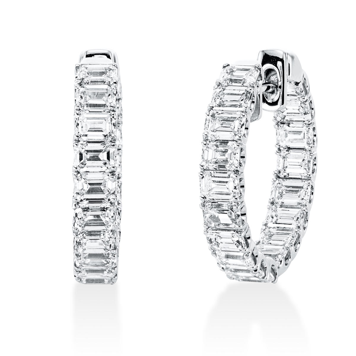 emerald cut  baguette hoops & huggies in white gold