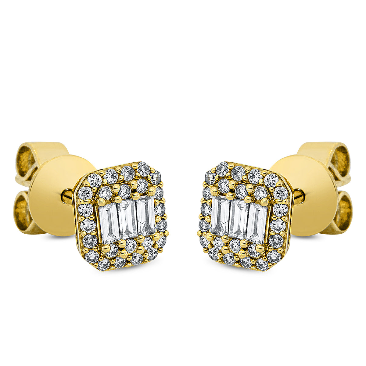 diamond full cut  baguette illusion studs in yellow gold