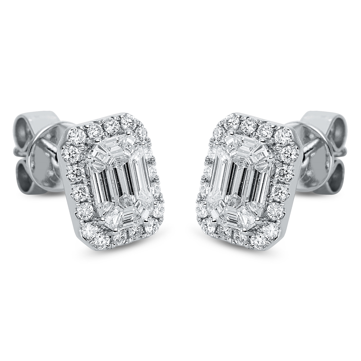 diamond full cut  baguette illusion studs in white gold