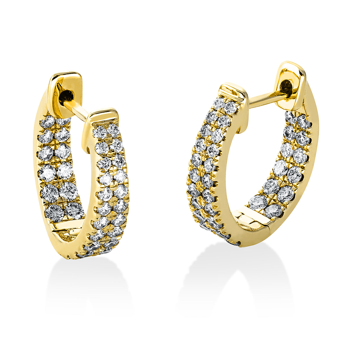 diamond full cut  modern woman hoops & huggies in yellow gold