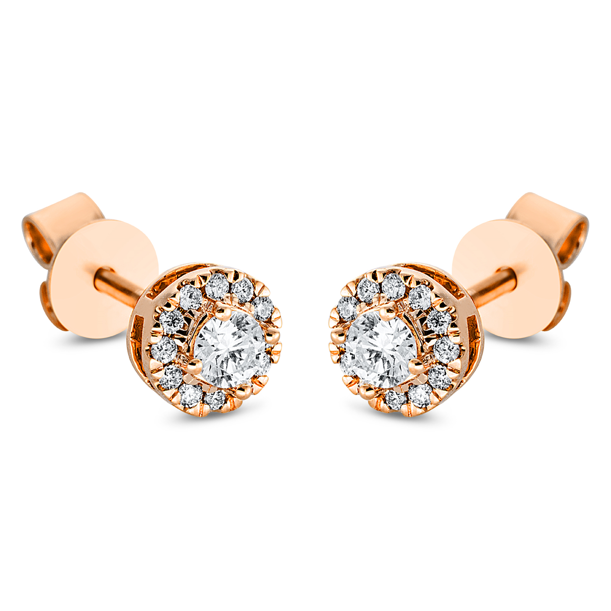diamond full cut  solitaire with accent stones studs in red gold