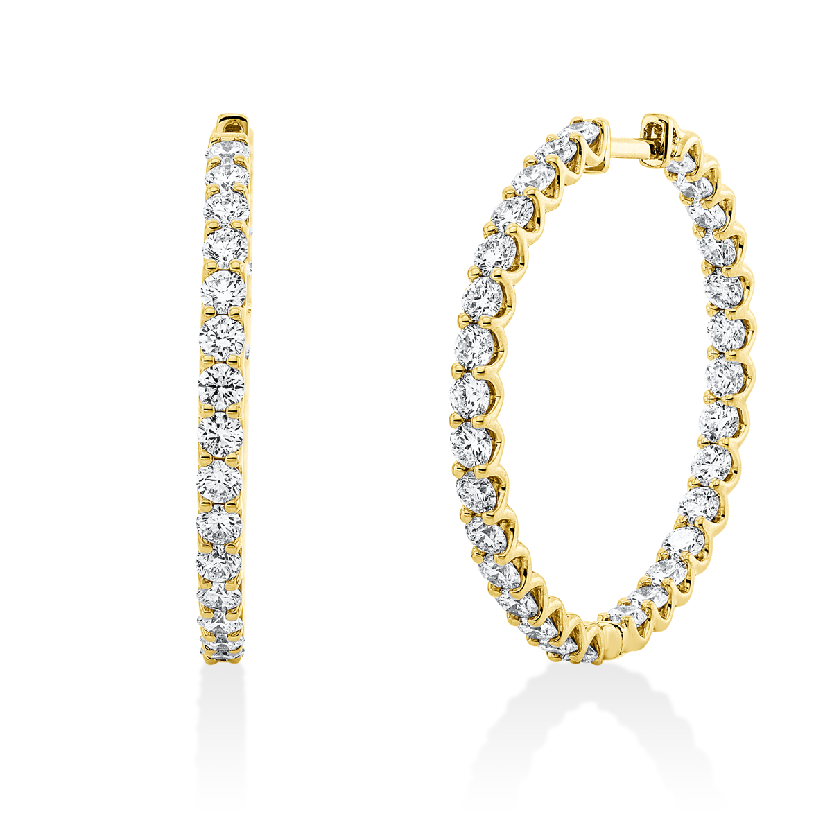 diamond full cut  exclusive hoops & huggies in yellow gold