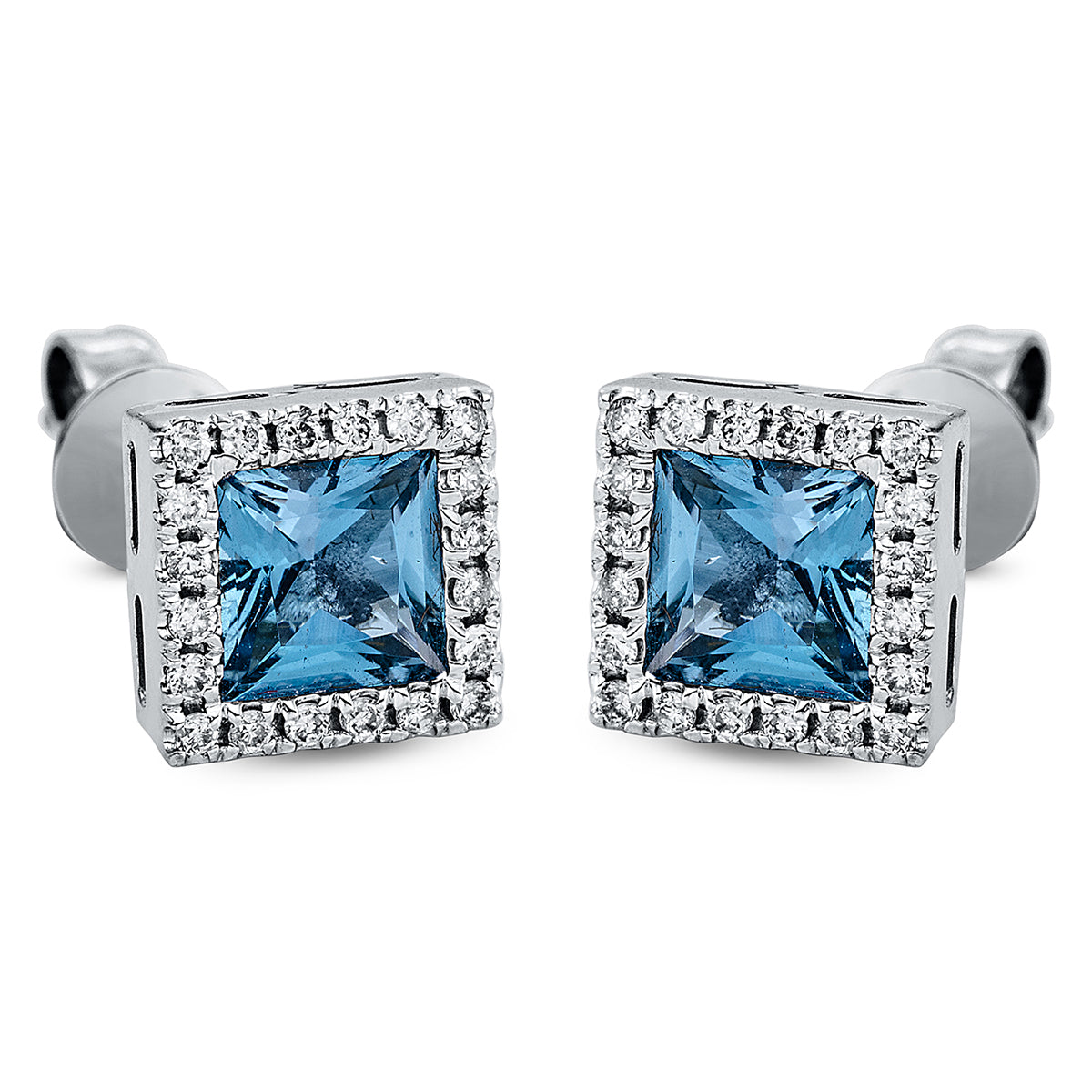 diamond full cut topaz colored stone fashion studs in white gold