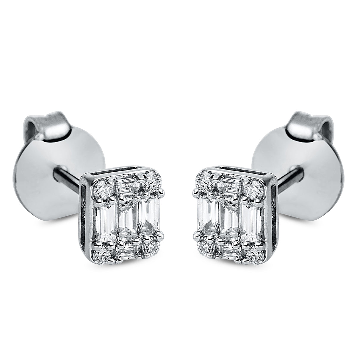 diamond full cut  baguette illusion studs in white gold