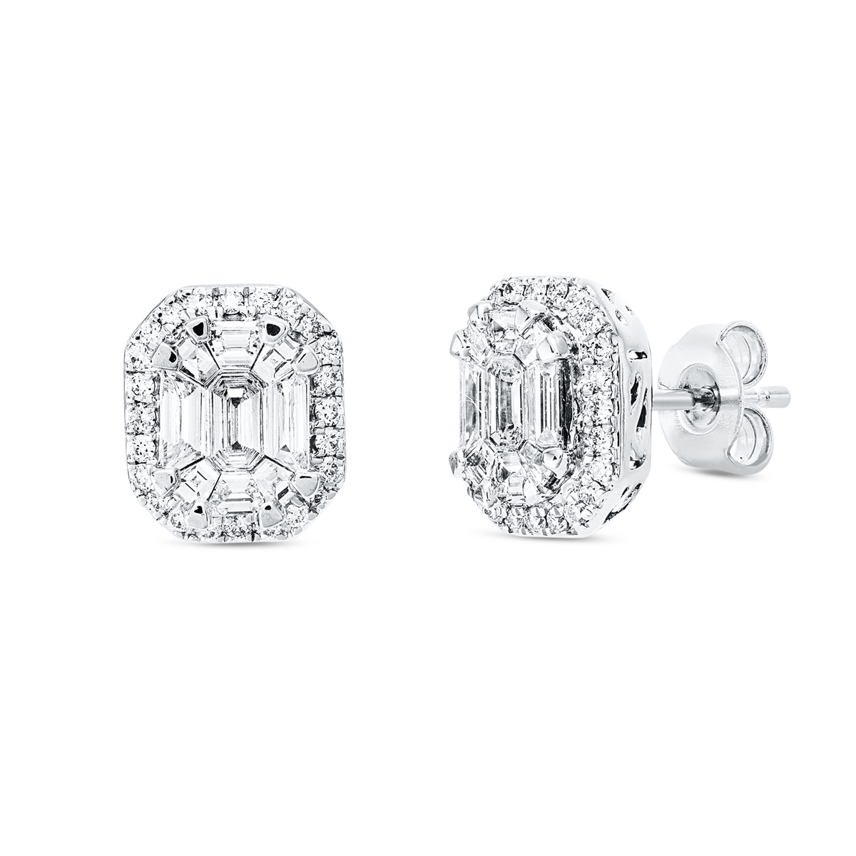 fantasy-cut  baguette studs in white gold