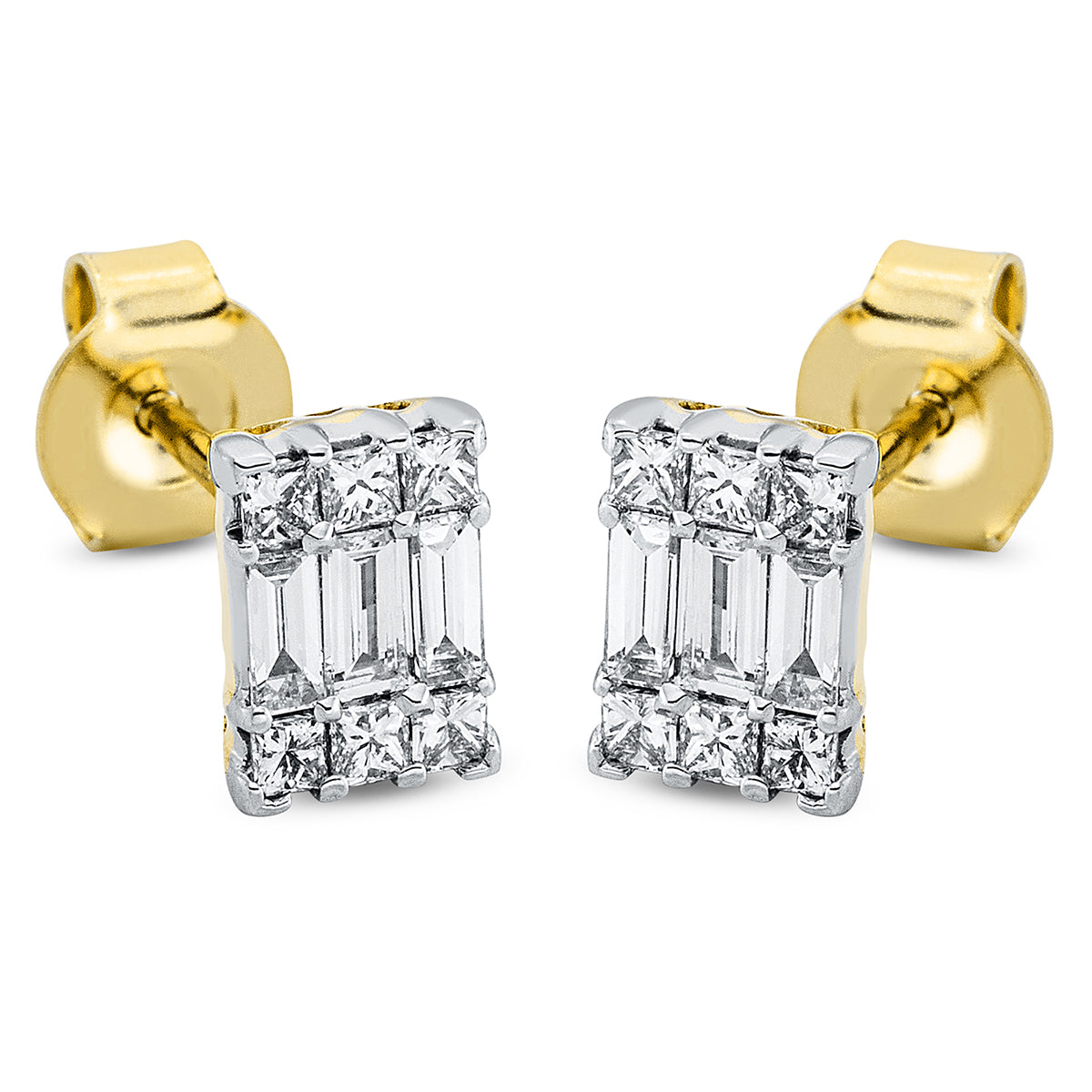 baguette  baguette illusion studs in yellow gold / white gold