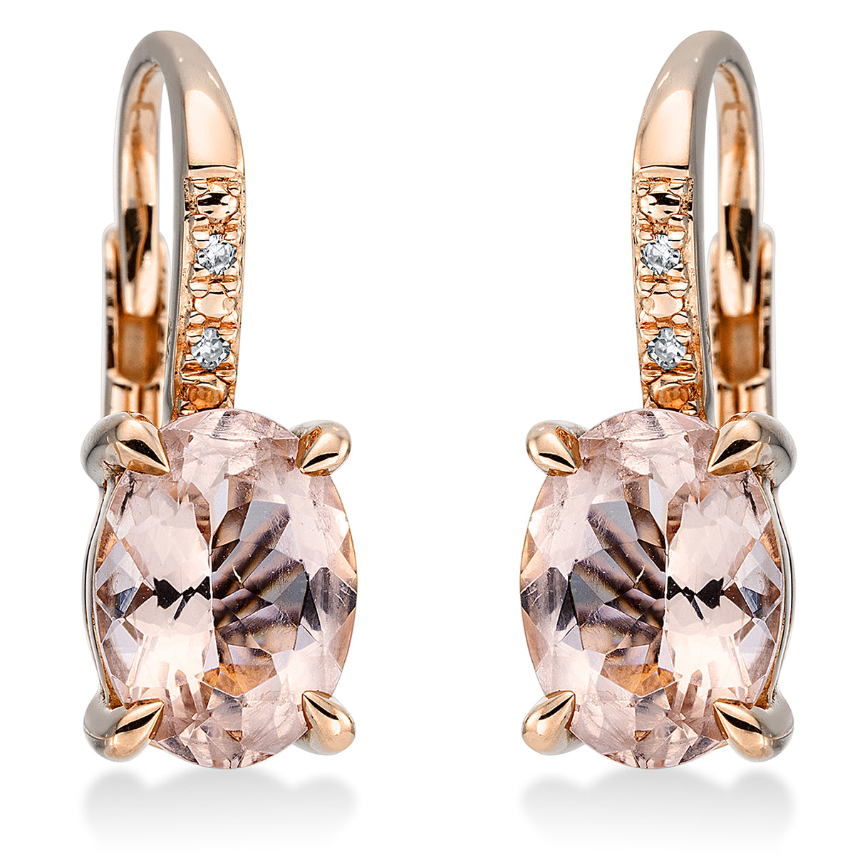 diamond single cut morganite colored stone fashion earrings in red gold