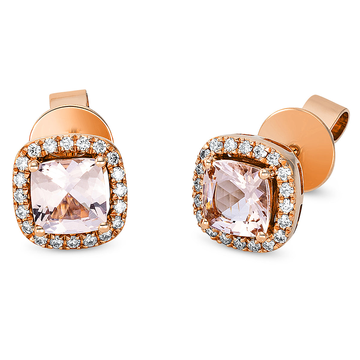 diamond full cut morganite colored stone fashion studs in red gold
