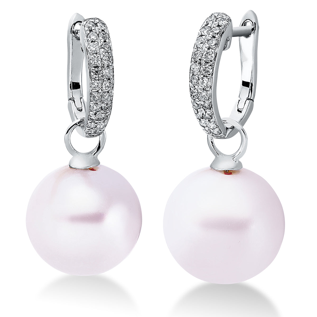 diamond full cut  pearl earrings in white gold