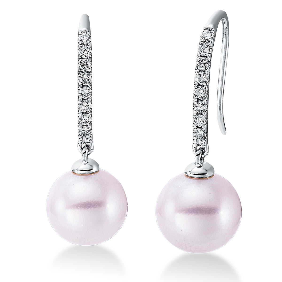 diamond full cut  pearl earhook in white gold