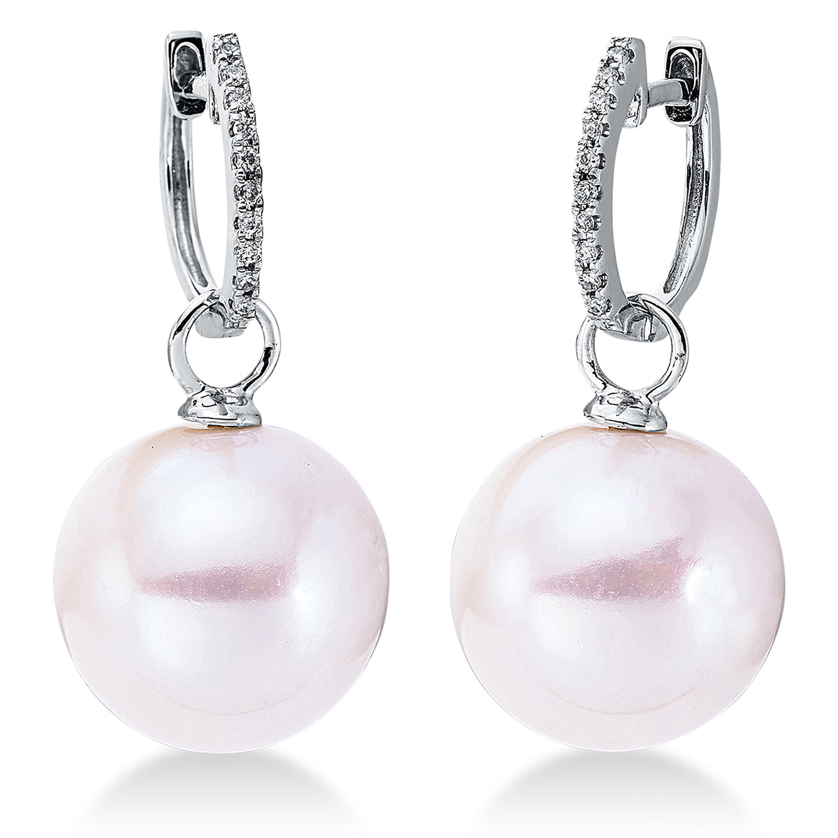 diamond full cut  pearl earrings in white gold