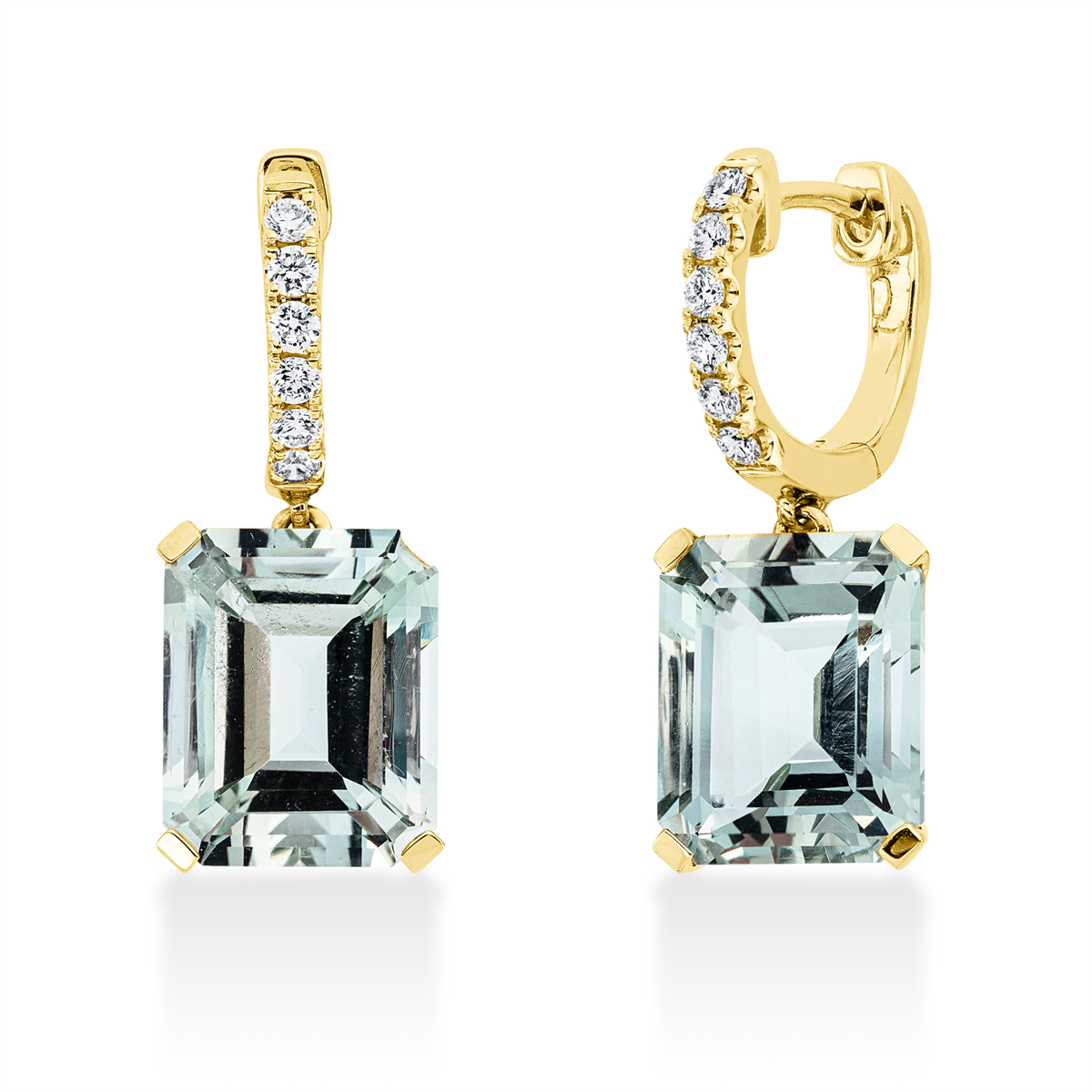 diamond full cut amethyst colored stone fashion earrings in yellow gold